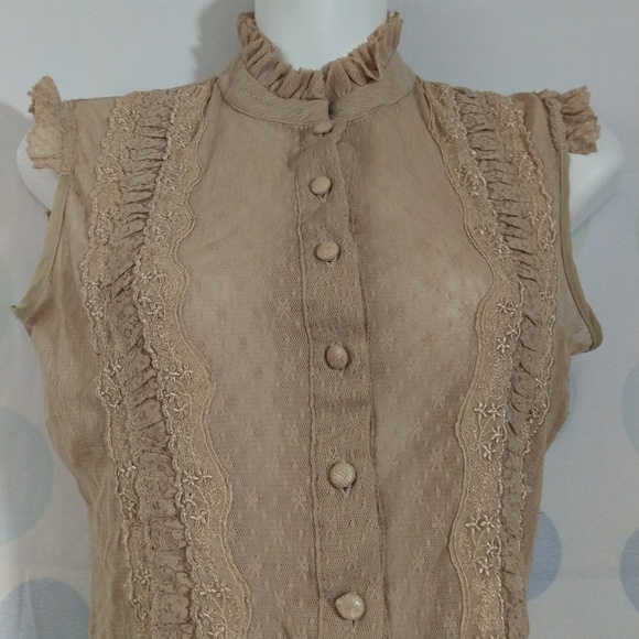 Free People Tan Lace Sheer Top Size Small - Picture 2 of 6